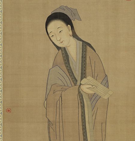 清朝婦人丁氏為捍衛名節而殺人。圖為清仿舊緙絲美人(公有領域)。