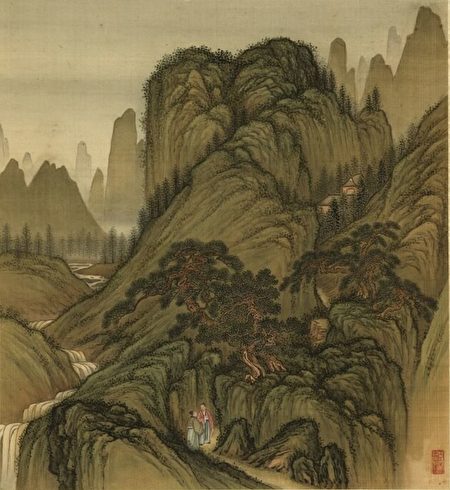 图为清金玠《寿同山岳册．幽径对谈》，台北国立故宫博物院藏。（公有领域）