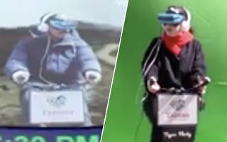 时代广场玩穿越 纽约客戴VR骑行游览台湾 大呼过瘾