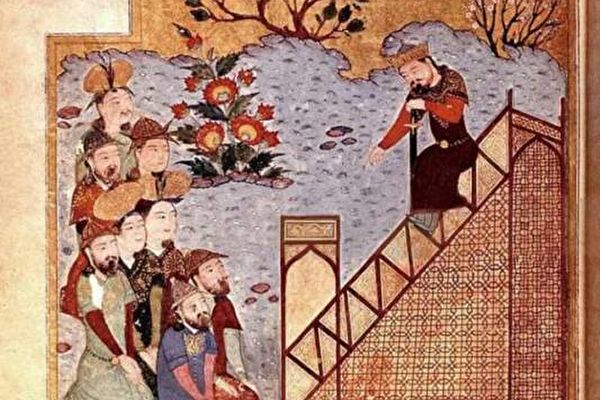 14世紀的波斯細密畫，描繪成吉思汗將帝國分給自己的幾個兒子。（公有領域）