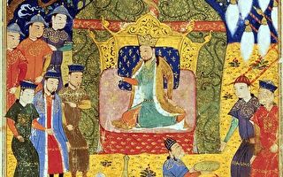 拉施德丁所著《史集》（Jami al-Tawarikh）中描繪的成吉思汗加冕圖。（公有領域）