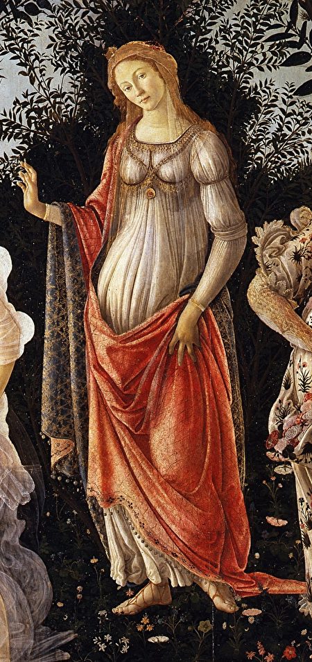 維納斯，桑德羅·波提切利（Sandro Botticelli）《春》（Primavera）局部。（公有領域）