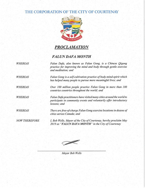Courtney Falun Dafa Proclamation May 2019 1