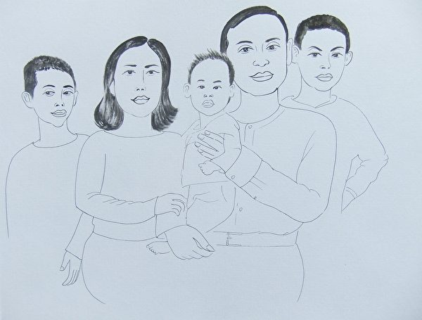 谢燕益夫妇和他们的三个小孩。（Rebecca提供）