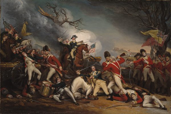 美国画家 John Trumbull 的油画作品《莫瑟将军之死》。（公有领域）