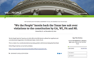 網民白宮徵簽請願 支持德州訴四州違憲案