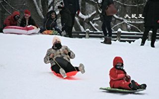 組圖：中央公園積雪超17吋 紐約客滑雪樂