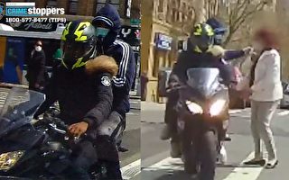 男子乘摩托车在曼哈顿斑马线抢项链