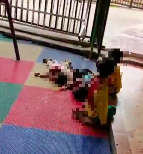 4月28日下午，廣西玉林北流市新豐鎮一幼兒園發生砍人事件。圖為幼兒園現場。（微博圖片）