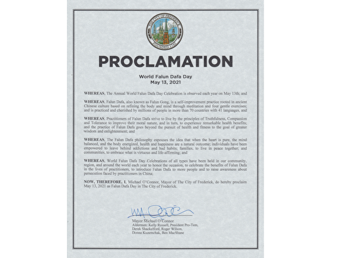 美马州弗雷德里克市宣布“法轮大法日”