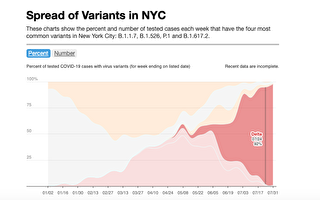 纽约市Delta变种病毒占比节节上升  升至96%