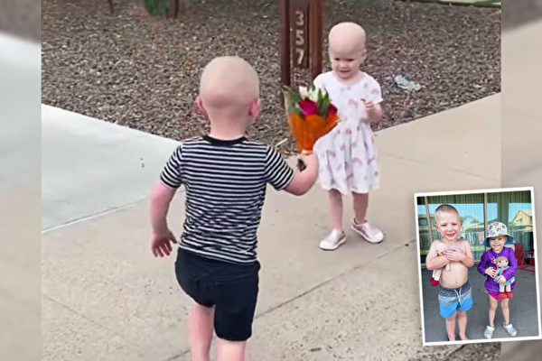 兩幼童在醫院與癌症抗爭 重聚時互贈鮮花與擁抱