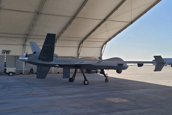 2021年3月31日，美国海军陆战队的第一架MQ-9A无人机在中央司令部责任区内的一个未公开基地。（美国海军陆战队）