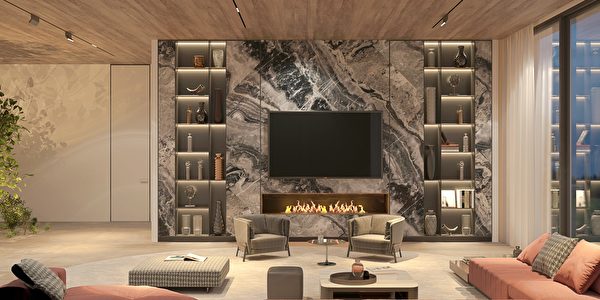 Elegant,And,Luxury,Interior,Open,Living,Room,With,Night,Lighting,Shutterstock,客廳,大理石牆