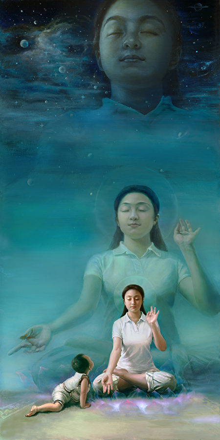 第三屆「全世界華人人物寫實油畫大賽」金獎、美國畫家陳肖平作品《純淨入仙境》。