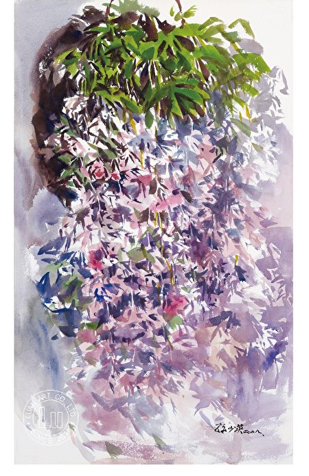 對於呈現氣勢之美的畫作，孫少英曾以他畫的《石斛蘭》為例，繁盛的花朵下垂成一座瀑布，他先以淺紫留白，再陸續加深，並注意襯托的效果。
