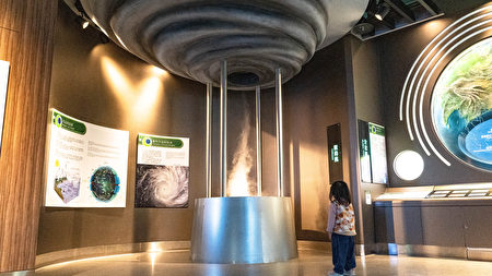 天文馆一楼展示场中的地球区可以看到龙卷风生成。