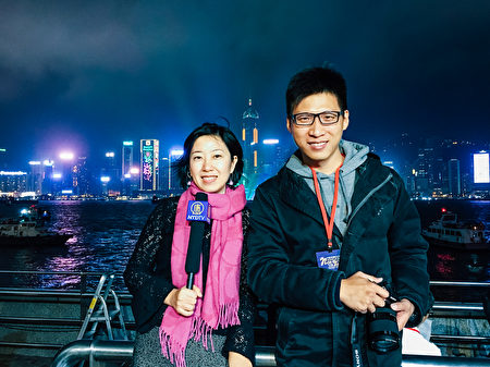 2017元旦吳家瑋與香港記者梁珍報導跨年活動。