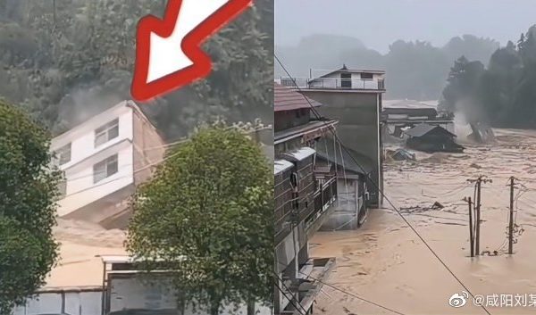 湖南懷化一整棟樓被洪水沖走 驚險畫面曝光