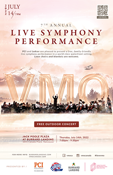 圖：溫哥華大都市交響樂團將於7月14日重返溫哥華市中心，舉辦精彩的戶外音樂會。圖為音樂會海報。（溫哥華大都市交響樂團提供）