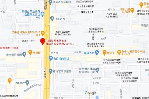 2022年8月16日，西安市雁塔区长延堡街道长安南路250号小区升为高风险区。（Google地图）