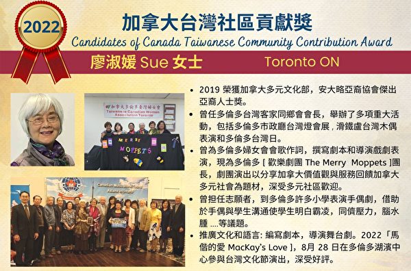 图：加拿大台湾同乡会为推选出 “2022年度加拿大台湾社区贡献奖”。（加拿大台湾同乡会提供）