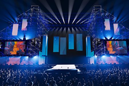「2023高雄跨年亞灣未來市演唱會」首創雙面舞台，模擬面向成功路的「未來式」主舞台。