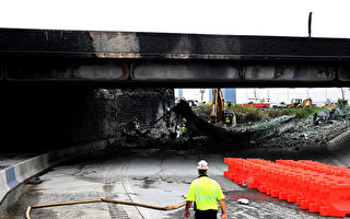 油罐车起火 美国费城95号州际公路部分坍塌