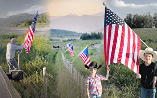 搬离加州的一家人 牧场围栏挂星条旗庆独立日