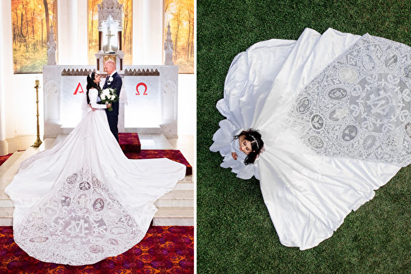 组图：推崇传统 新娘用15国蕾丝花边缝婚纱