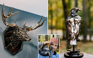 组图：艺术家用废金属打造精致动物雕塑