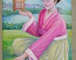 油画：朝鲜姑娘打手印
