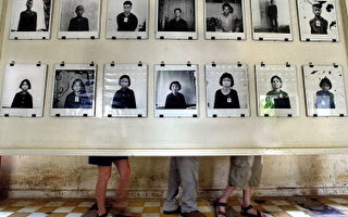 金边种族灭绝博物馆展示的1975-1979年大屠杀中的受害者照片（法新社）