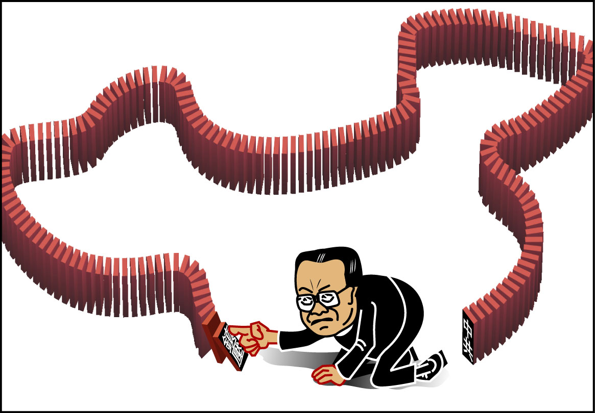 漫畫：鎮壓的多米諾骨牌效應| 江澤民| 大紀元