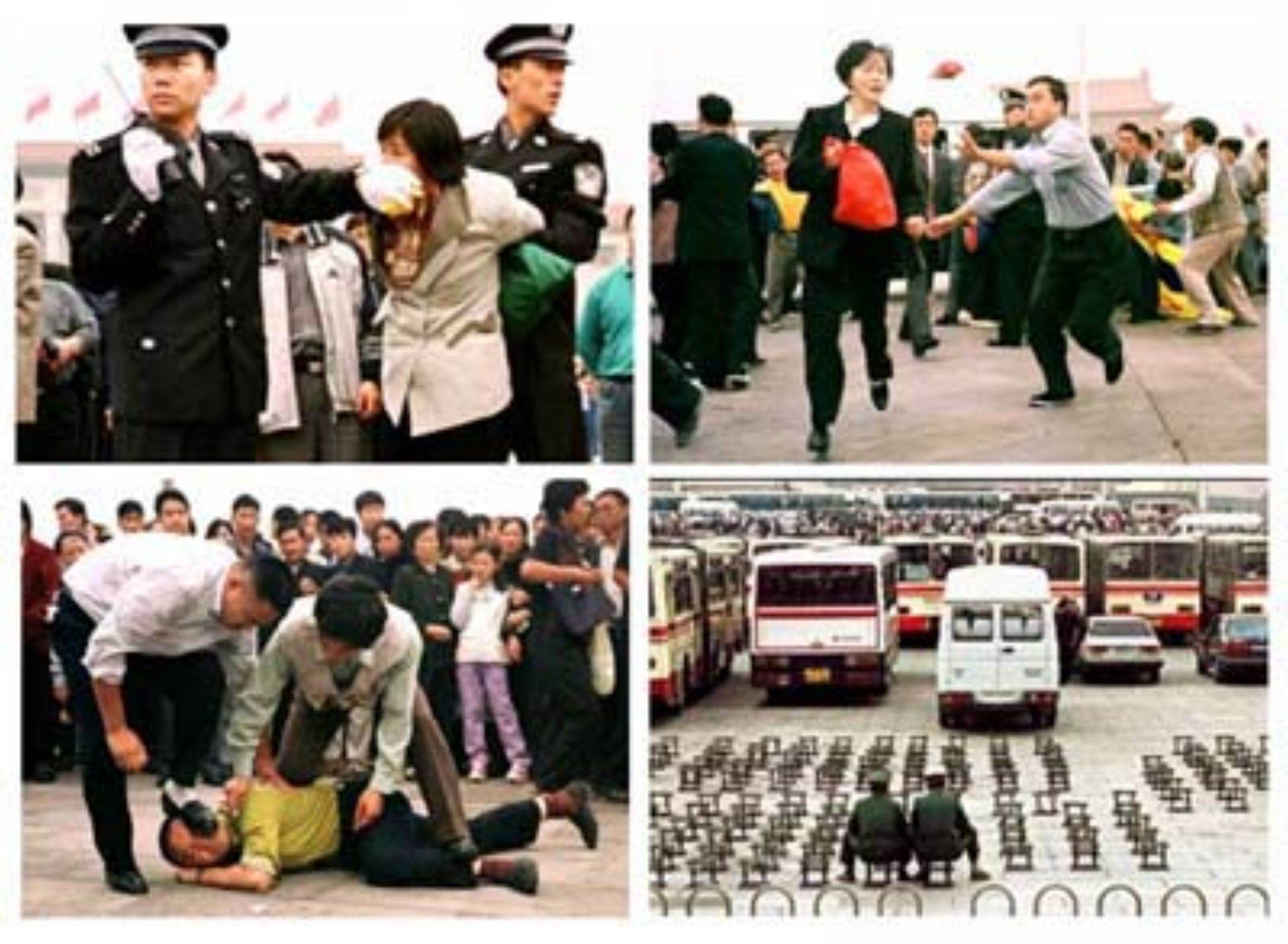 天安門前警察毒打拖拽逮捕請願的學員