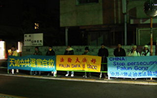 日本法轮功新年中共使馆前抗议