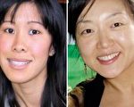 两名获释的女记者，左为凌志美，右为李云娜。  (AFP)