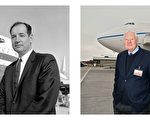 “747之父”获终生成就奖    40 多年前带领团队发展 747 计划，有“747之父” 美誉的波音航空工程师沙特 (Joe Sutter) 20 日在英 国法恩堡 (Farnborough) 航空展中，获颁全球飞行终 生成就奖。图为 40 年前他在 747 原型机，以及日前 他在最新型 747-8 货机前的留影。(波音公司提供) // 中央社