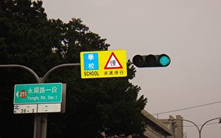 学区道路新设  萤光黄绿底标志