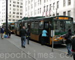 ‘都市’（Metro）公交车在市中心服务中。（摄影：厄尼 / 大纪元）