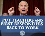 图为美国副总统拜登近日参加一个呼吁通过就业法案的活动（Getty Images)