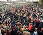 1989年11月11日，西柏林民众在波茨坦广场（Potsdamer Square）附近试图推倒柏林墙。(法新社)