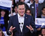 美国总统参选人罗姆尼（Mitt Romney）11日在共和党保守派所进行的模拟投票中获胜。图为2012年2月7日，罗姆尼在科罗拉多州丹佛举行竞选活动。（EMMANUEL DUNAND/AFP ImageForum）