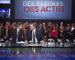 贝鲁在3月8日的法国电视2台《言与行》节目中与电视台记者David Pujadas交谈（JOEL SAGET/AFP/Getty Images）