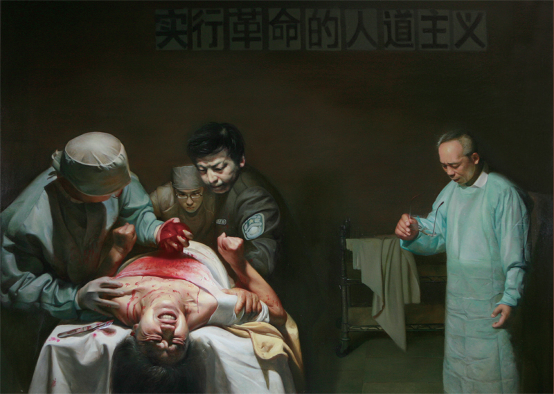 《活摘器官的罪恶》,董锡强,油画,54×54英寸,2007年。(大纪元资料库)