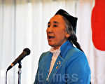 圖為世界維吾爾代表大會主席熱比亞在會上發言。（攝影：張本真/大紀元）