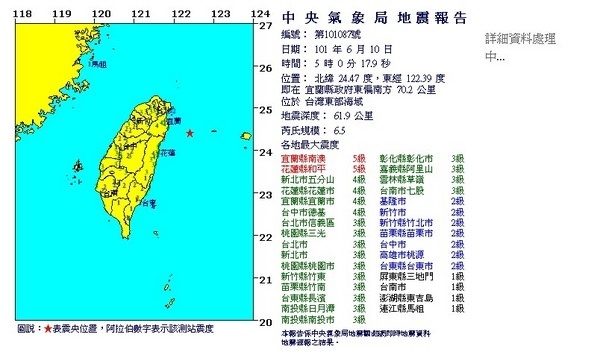 台湾宜兰发生芮氏6 5级地震无灾情传出 大纪元