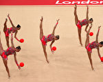 2012年8月12日，韻律體操團體全能比賽，意大利選手進行比賽。(Ronald Martinez/Getty Images)