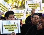 11月8日部份美國拉丁裔移民在白宮前集會，要求奧巴馬總統履行大選時的諾言，全面改革美國移民法。(Photo by Mark Wilson/Getty Images)