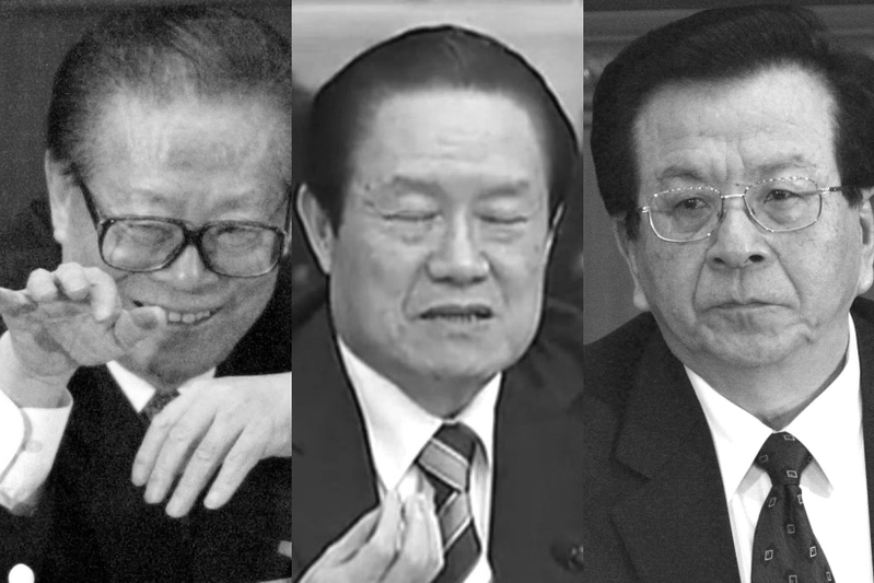 中共「三個代表」:江澤民、曾慶紅、周永康,此三大家族帶頭貪腐、淫亂,並以縱容中共官員們貪腐來換取中共太子黨及特權階級的政治支持,致使中共官場陷入腐敗泥沼。(合成圖片)